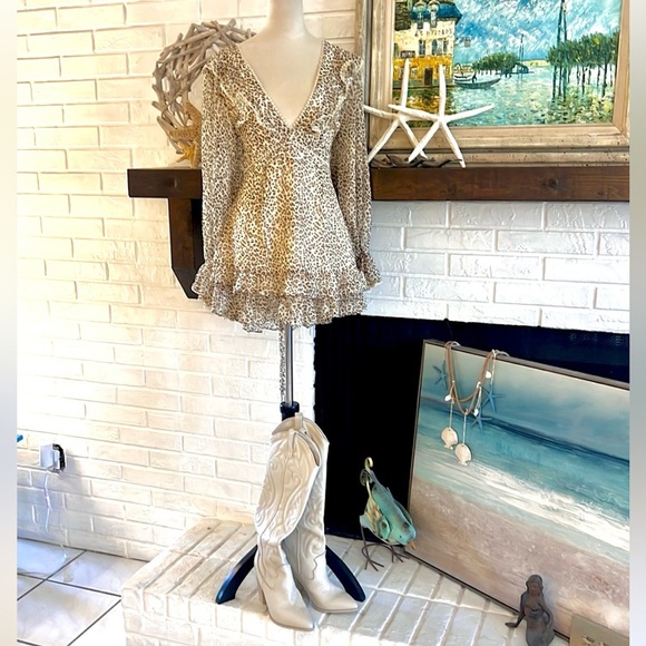 NWT,Anthropologie Mable, Instantly Slimming ruffle boho mini dress ,size Large - Picture 5 of 13